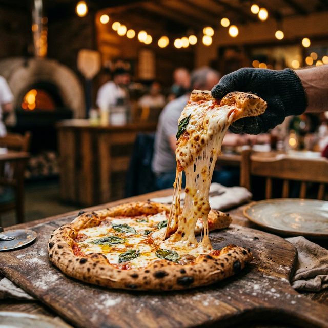 Freshly baked pizza with melting cheese
